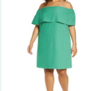 Charles Henry Off-the-Shoulder Cocktail Dress (Plus Size), Atlantis Green,Sz 3X
